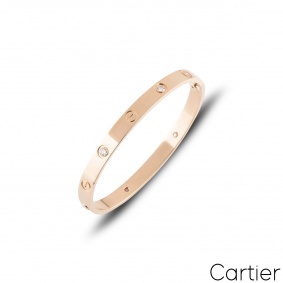Cartier Rose Gold Half Diamond Love Bracelet Size 16 B6036016 Cartier Rose Gold Half Diamond Love Bracelet Size 16 B6036016